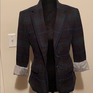 Blue and green plaid blazer